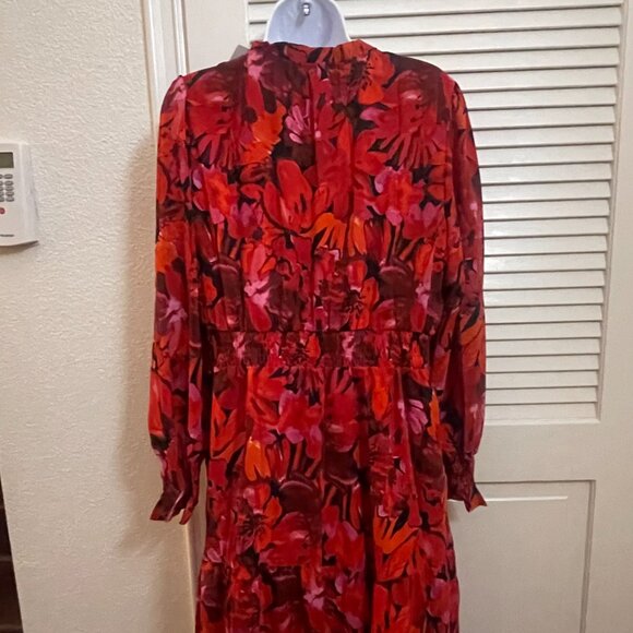 PrettyGarden Red Floral Tiered Maxi Dress Size L NWT Pockets - Picture 3 of 12